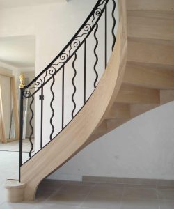 gamme prestige, escalier debillarde, frene, rampe en fer