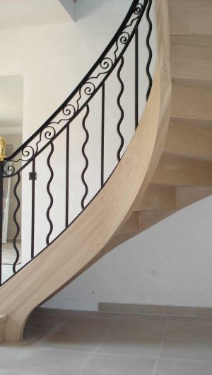 gamme prestige, escalier debillarde, frene, rampe en fer